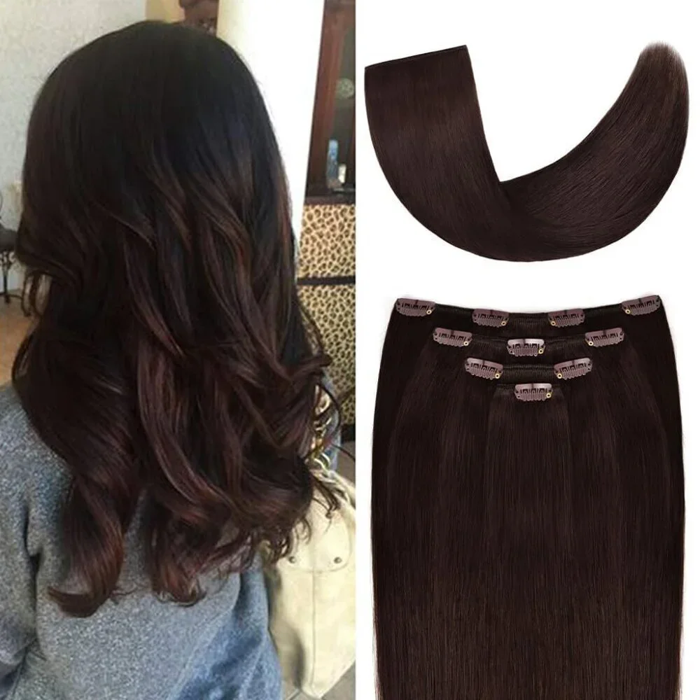 12 Inch Dark Brown Clip in Hair Extensions Remy Human Silky Straight